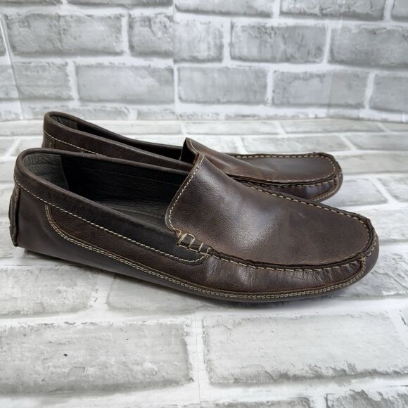 JF J Ferrar Men's Size 11 Brown Leather Slip On Moc Driving Loafer Shoes - Picture 12 of 12